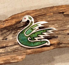 JS Taxco 925 Sterling Silver Inlay Swan Brooch Artist Signed Mexico MCM Vintage - £94.56 GBP