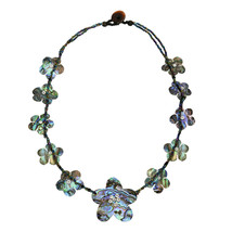 Blooming Rainbow Green Abalone Shell Tropical Flower Lei Beaded Necklace - £18.94 GBP