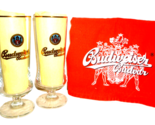 2 Budweiser Budvar Czech Beer Glasses &amp; Budvar Tablecloth &amp; Budvar Brewe... - $49.50