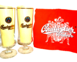 2 Budweiser Budvar Czech Beer Glasses &amp; Budvar Tablecloth &amp; Budvar Brewe... - £39.56 GBP