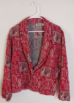 CHICO&#39;S DESIGN Jacket Coat SIZE 2 LARGE 12 Red Multi Tapestry Print Blazer - $518.58 MXN