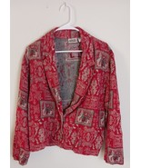 CHICO&#39;S DESIGN Jacket Coat SIZE 2 LARGE 12 Red Multi Tapestry Print Blazer - $518.58 MXN