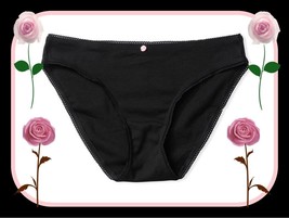 S Small Black W Pink Rose Stretch All Cotton Victoria&#39;s Secret Bikini Pantie - £8.78 GBP