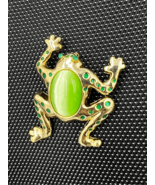 AAI Frog Toad Brooch Pin Gold Tone Green Rhinestone Jewelry - £10.10 GBP