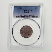 1913-D 5C Buffalo Nickel Type 2 Graded by PCGS as AU58! Nice - £276.97 GBP