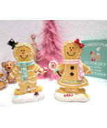 CHRISTMAS Gingerbread Man Couple Pastel Peppermint Figurines Tabletop De... - $64.99