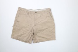 Vintage Columbia Mens Size 38 Faded Spell Out Above Knee Shorts Beige Cotton - £31.11 GBP