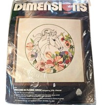 Vintage &#39;81 Dimensions Unicorn Floral Circle Crewel Embroidery Kit 16x16... - $17.35