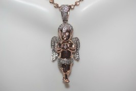 Authenticity Guarantee 
Fine 10K Rose Gold Praying Cherub Angel Pendant  with... - £985.03 GBP