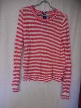 Aeropostale Pink White cotton blend sweater Size M loose weave zip back - $223.01 MXN