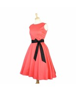 Cute Rockabilly 50s Retro Coral Black Bow Swing Dress Vintage Pin Up Fas... - $71.53