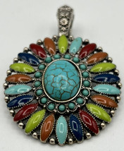Pendant  Multicolored  Faux Turquoise Magnetic Loop Silver 1.5 ins Circumference - £13.53 GBP