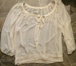 Black Rainn blouse size L women white sheer key hole neckline 3/4 sleeves - $8.91