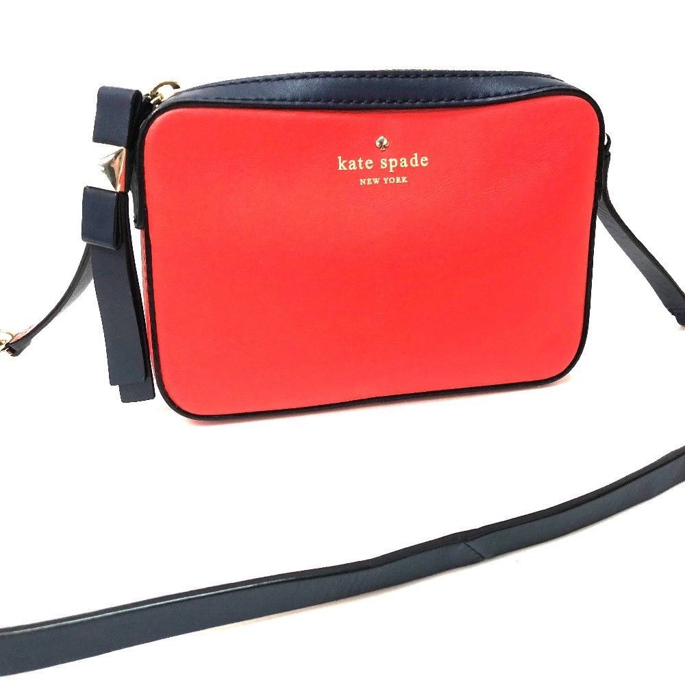 AUTHENTIC KATE SPADE Bicolor Leather Pochette Shoulder Bag Red/Navy Blue - $125.00