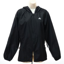 Adidas Women&#39;s Hooded Windbreaker Jacket M Medium Black Mesh Lined Zip Front - £26.49 GBP