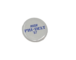 Phi Delta Sorority Vintage Rush Pin 1987 80&#39;s College Memory Button - £15.52 GBP