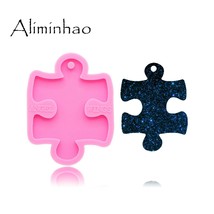 Shiny Puzzle Silicone Mould for DIY Epoxy Keychains Table Resin Craft Clay Mold - £6.22 GBP