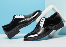 Flat /Height Increase 5/7CM Hollow Summer /Winter Men Dress Shoes Patent Leather - £79.97 GBP