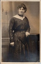 RPPC Victorian Woman Choker Necklace Pleated Dress Portrait Postcard H29 - £7.04 GBP