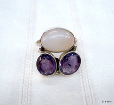 sterling silver ring amethyst and moon gemstone ring - $116.82