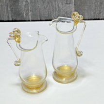 Pair of Murano Glass Pitchers Gold Aventurine Paper Label Small PVAM - $74.25