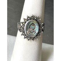 925 Sterling Silver Abalone And Marcasites Ring Size 6.75 Sky - $38.02