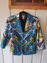 Chico&#39;s Abstract Print Lined 3/4 Sleeve Colorful Blazer Size Chico&#39;s Siz... - £19.33 GBP