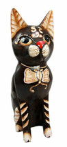 Balinese Wood Handicrafts Adorable Feline Cat With Butterfly Bow Tie Fig... - $35.99