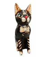 Balinese Wood Handicrafts Adorable Feline Cat With Butterfly Bow Tie Fig... - $49.32 CAD