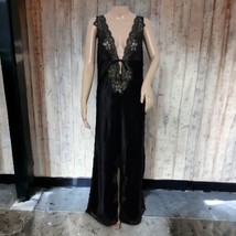 Witchy Satin Slip Dress S Nightgown Black Maxi Goth Lace Tie Front Slit ... - $79.19