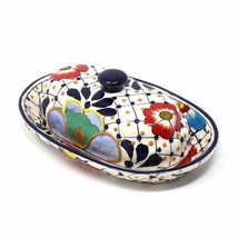 Handmade Pottery Butter Dish, Dots And Flowers - Encantada - $56.65