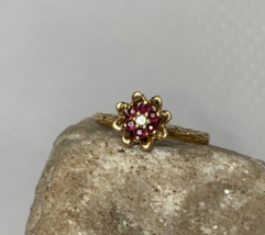 Vtg 14K Yellow Gold Diamond Ring 2.37g Fine Jewelry Sz 6.25 Band Ruby Color - £291.39 GBP