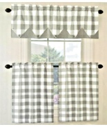 Buffalo Check Gray Primitive Star Point Valance Tier Curtain Set Country... - $39.17