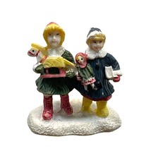 Vintage Christmas Village Figurine Little Girls with Doll Rocking Horse 2&quot; Tall - $9.97