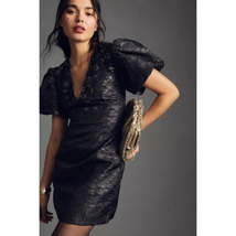 New Anthropologie Pankaj &amp; Nidhi Puff-Sleeve Mini Dress  X-SMALL Black - £104.07 GBP