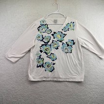 Chicos Womens Dolman Floral Sequin T Shirt Size Large V Neck Pullover 3/... - £14.07 GBP