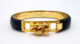 Minnelli Florence 24K Gold Plated Black Leather Bangle Bracelet - £13.93 GBP