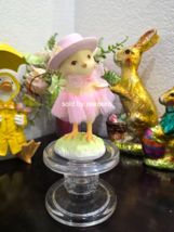 Easter Chick Bunny Wearing Pink Tutu Dress &amp; Floral Hat Figurine Tier Tr... - $19.79
