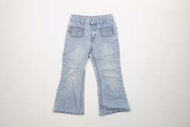 Vintage Y2K Levis Girls Size 5 Distressed Wide Leg Flared Denim Jeans Pants Blue - £23.33 GBP
