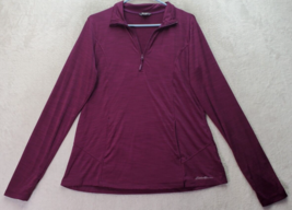 Eddie Bauer Activewear Shirt Womens Large Purple Long Sleeve Logo Quarter Zipper - £17.37 GBP