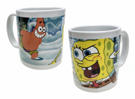 SpongeBob SquarePants &amp; Patrick Snowball Fight Winter Coffee Mug Cup 2007 Viacom - £10.36 GBP