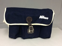 Nikon Navy Blue White Camera Canvas Bag Messenger Bag Clip Shoulder Strap Pocket - £18.37 GBP