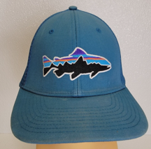 Patagonia Trout Fish Mesh Trucker Hat Snapback Blue Cap Adjustable - Read - £9.76 GBP