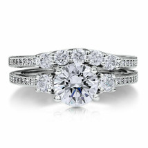 2.00Ct Solitario Moissanite 14k Placcato Oro Bianco Engagement &amp; Set Fede - £127.26 GBP