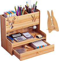 Wooden Pen Organizer, Multi-Functional DIY Pen Holder Box, Desktop Stationary, E - £12.52 GBP