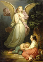 Art Giclee Printed Oil Painting Print Guardian angel with children Canvas - £8.43 GBP+