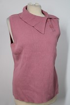 Vtg 90s Bill Blass XL Pink Cotton Sleeveless Knit Shawl Collar Sweater Top - £20.83 GBP