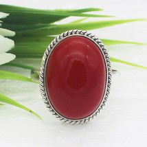 925 Sterling Silver Coral Ring Handmade Jewelry Birthstone Ring Gift For Women - £33.49 GBP