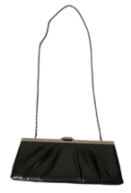 Jessica McClintock Evening Bag Black Soft Faux Leather Clutch Shoulder Chain EUC - £15.10 GBP