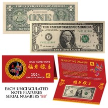2024 Lunar Chinese New YEAR of the DRAGON Lucky US $1 Bill w/ Red Folder... - £8.16 GBP